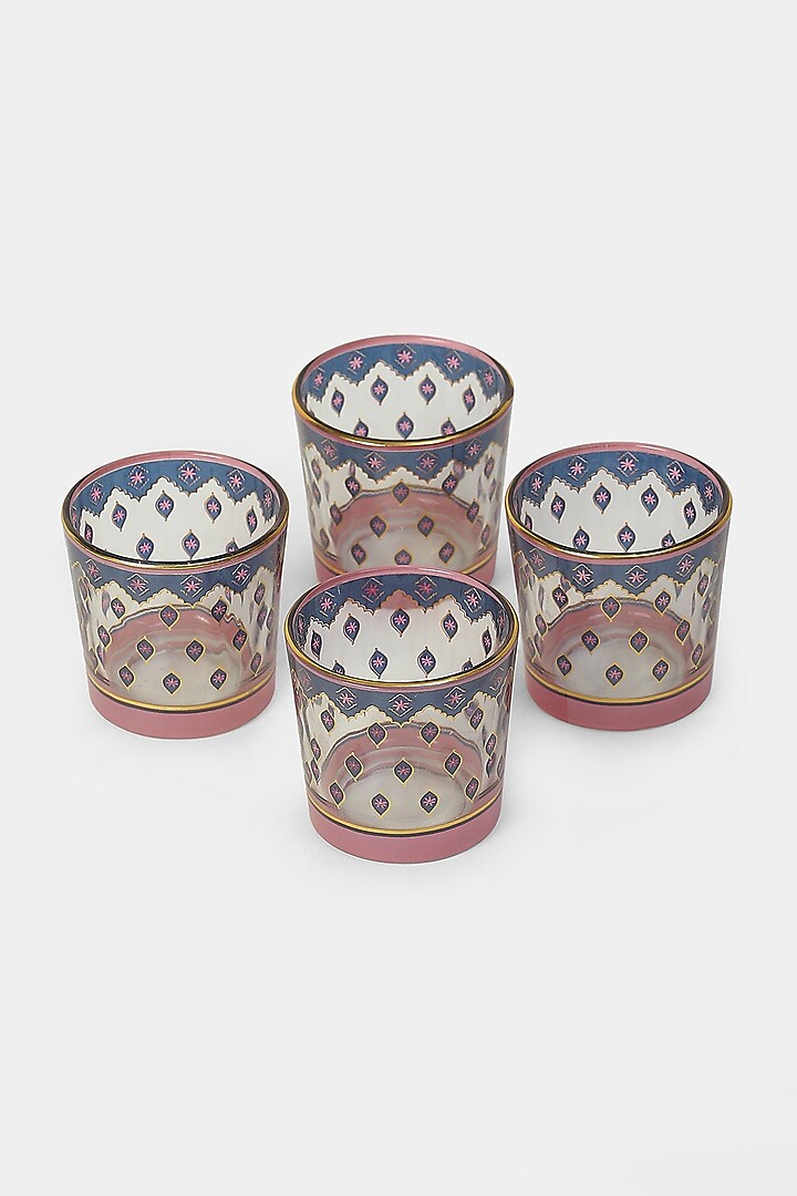 Blue & Pink Minar Votives (Set of 4) by Ritu Kumar Home at Pernia's Pop Up Shop