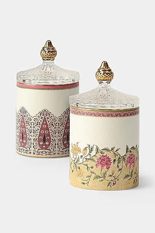 Beige & Pink Koshambi Votives (Set of 2) by Ritu Kumar Home