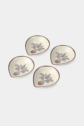 Ivory Kashmiri Booti Diyas (Set of 4) by Ritu Kumar Home