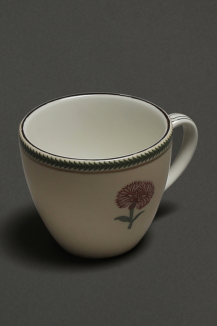 Beige Floral Uttama Tea Set (Set of 4) by Ritu Kumar Home at Pernia's Pop Up Shop
