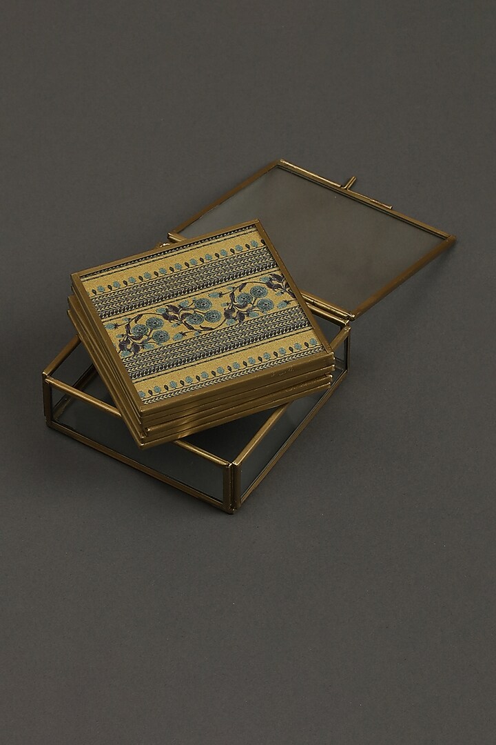 Yellow Jal Mahal Printed Coasters (Set of 6) by Ritu Kumar Home at Pernia's Pop Up Shop