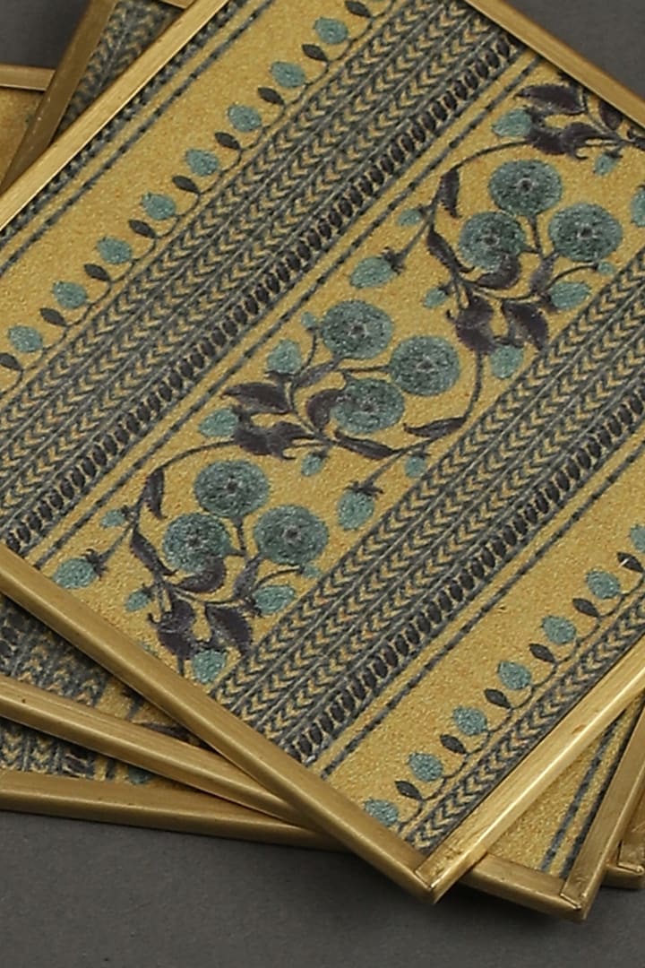 Yellow Jal Mahal Printed Coasters (Set of 6) by Ritu Kumar Home at Pernia's Pop Up Shop