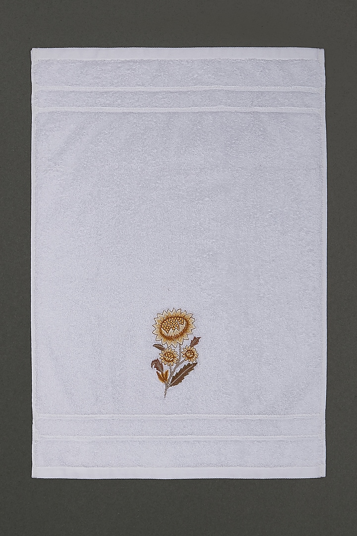 Off White & Yellow Floral Hand Towel by Ritu Kumar Home