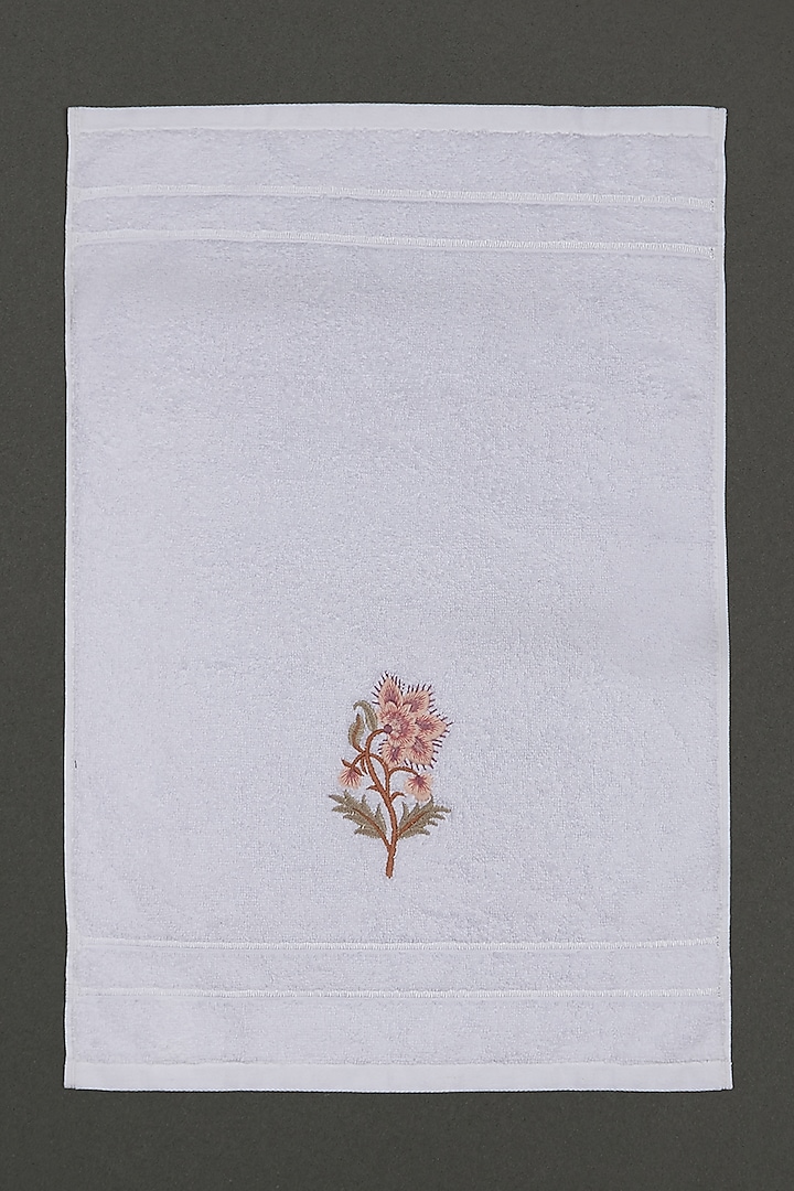 Off White & Pink Floral Hand Towel by Ritu Kumar Home at Pernia's Pop Up Shop