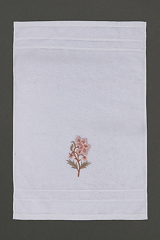 Off White & Pink Floral Hand Towel by Ritu Kumar Home