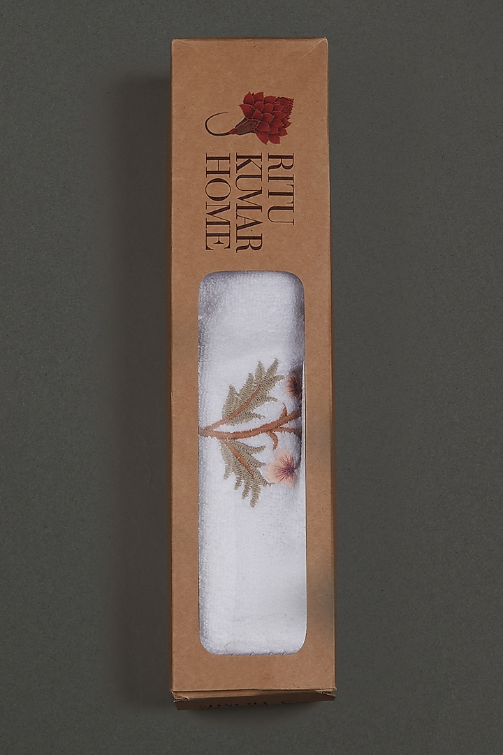 Off White & Pink Floral Hand Towel by Ritu Kumar Home at Pernia's Pop Up Shop