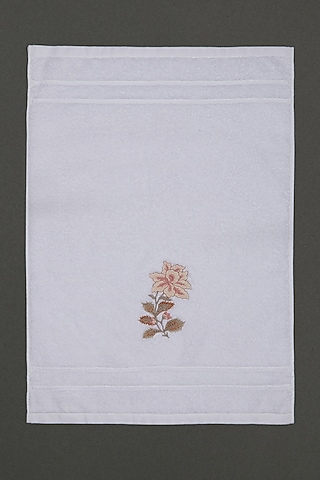 Off White & Purple Floral Hand Towel by Ritu Kumar Home