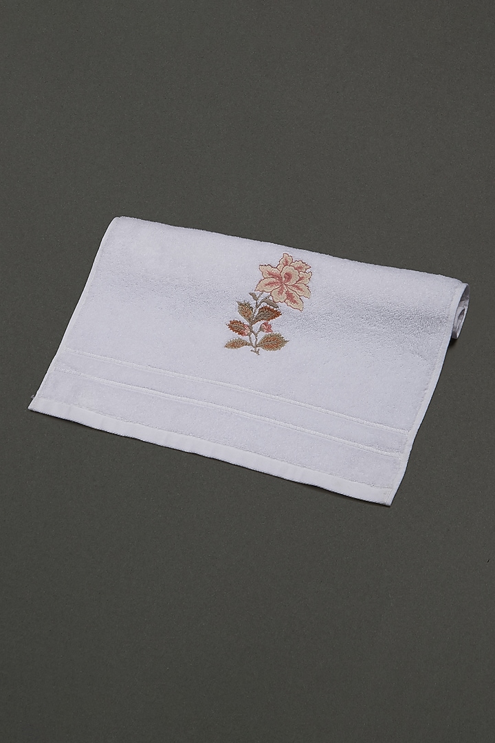 Off White & Purple Floral Hand Towel by Ritu Kumar Home at Pernia's Pop Up Shop