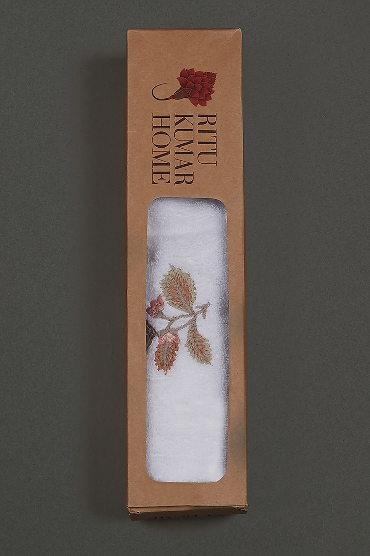Off White & Purple Floral Hand Towel by Ritu Kumar Home at Pernia's Pop Up Shop
