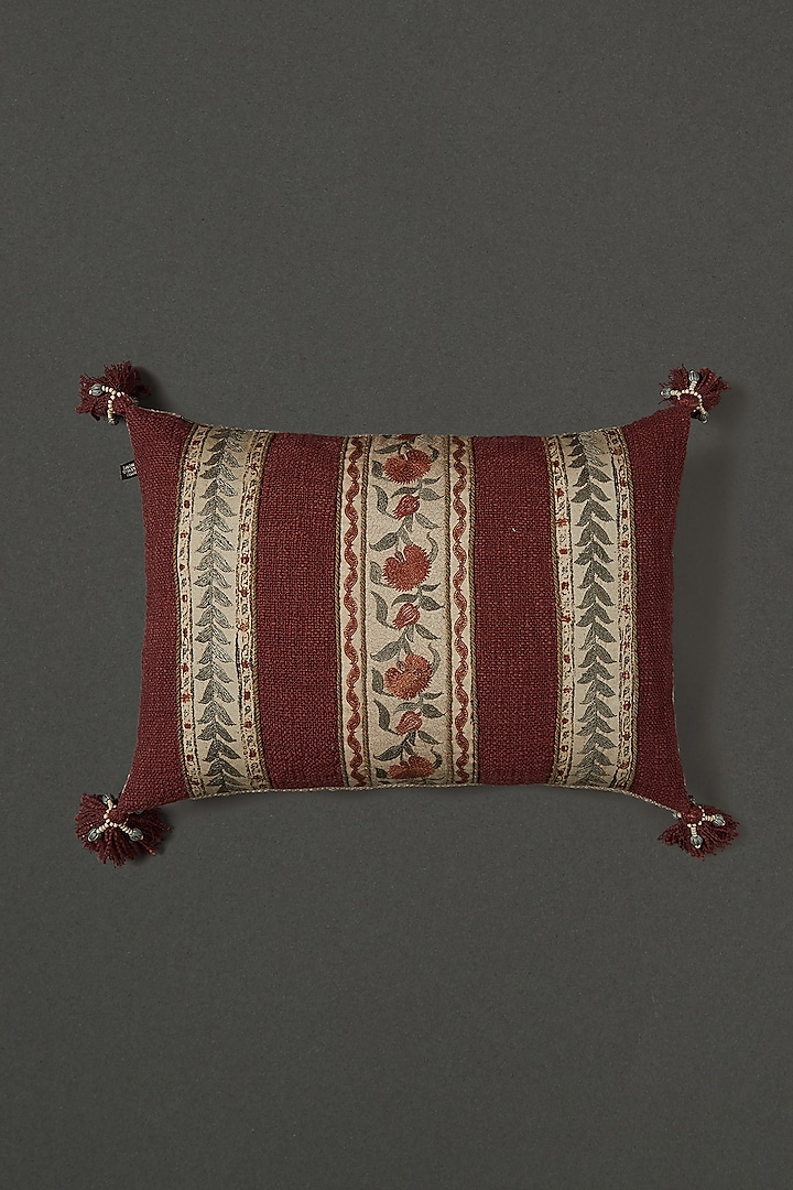 Rust Red Printed Cushion WIth Filler by Ritu Kumar Home