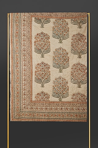 Beige Uttama Double Bed Quilt by Ritu Kumar Home