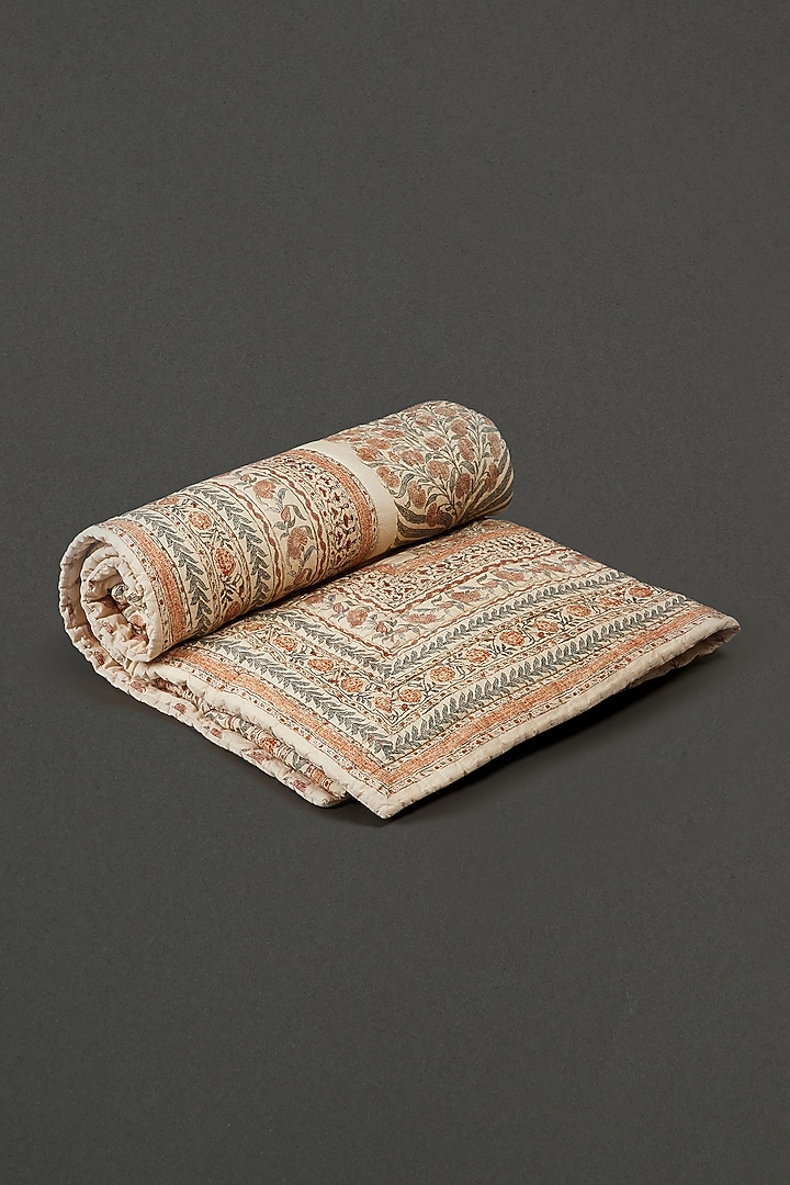 Beige Uttama Double Bed Quilt by Ritu Kumar Home at Pernia's Pop Up Shop