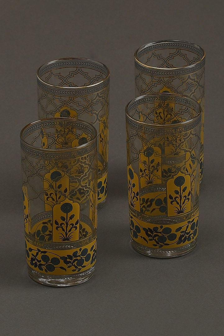 Yellow Jal Mahal Glasses (Set of 4) by Ritu Kumar Home at Pernia's Pop Up Shop
