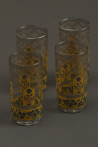 Yellow Jal Mahal Glasses (Set of 4) by Ritu Kumar Home