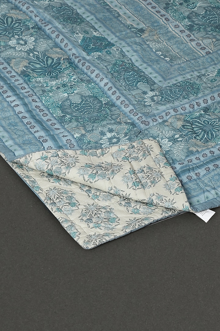 Powder Blue Printed Double Bed Quilt by Ritu Kumar Home at Pernia's Pop Up Shop
