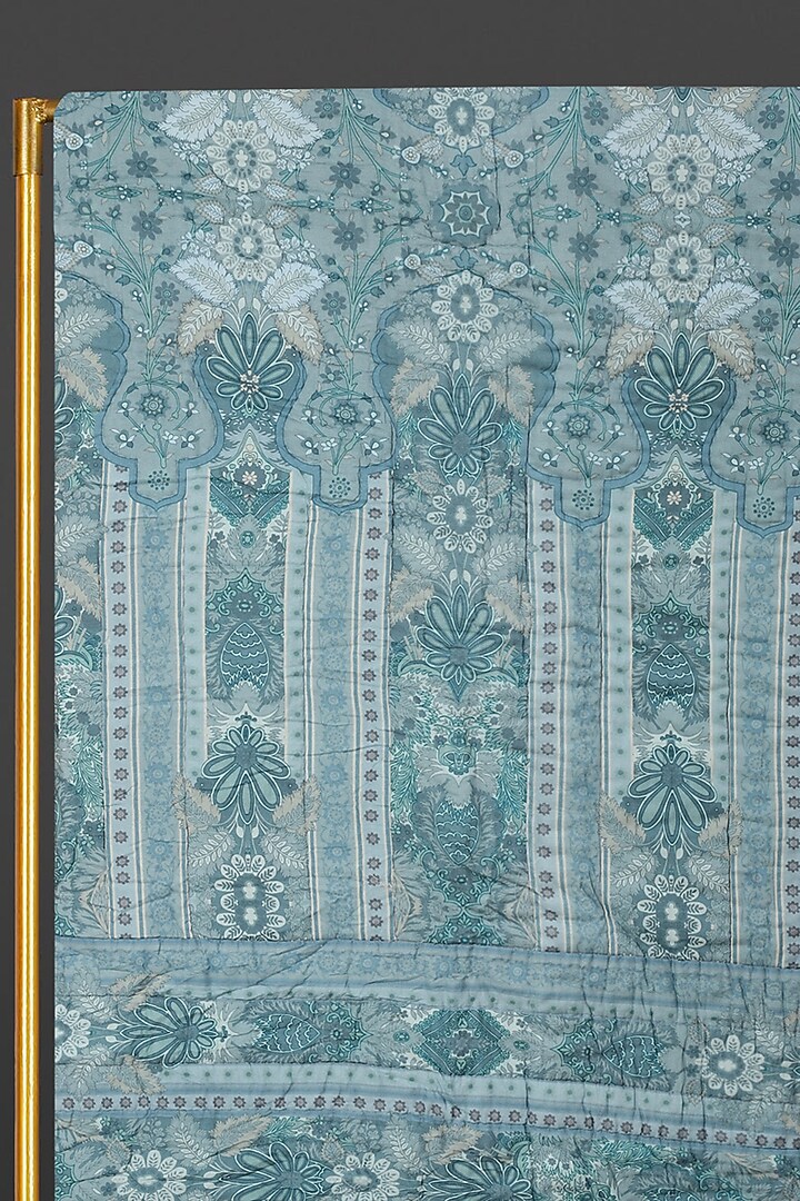 Powder Blue Printed Double Bed Quilt by Ritu Kumar Home at Pernia's Pop Up Shop