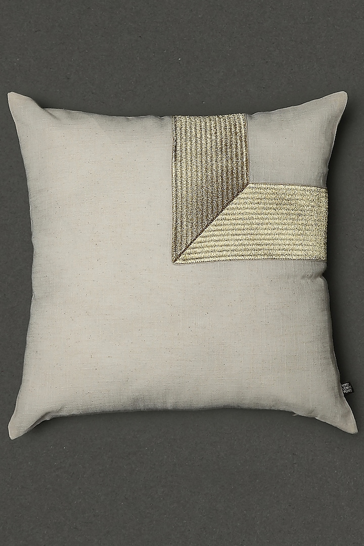 Ivory Embroidered Cushion With Filler by Ritu Kumar Home
