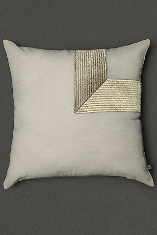 Ivory Embroidered Cushion With Filler by Ritu Kumar Home