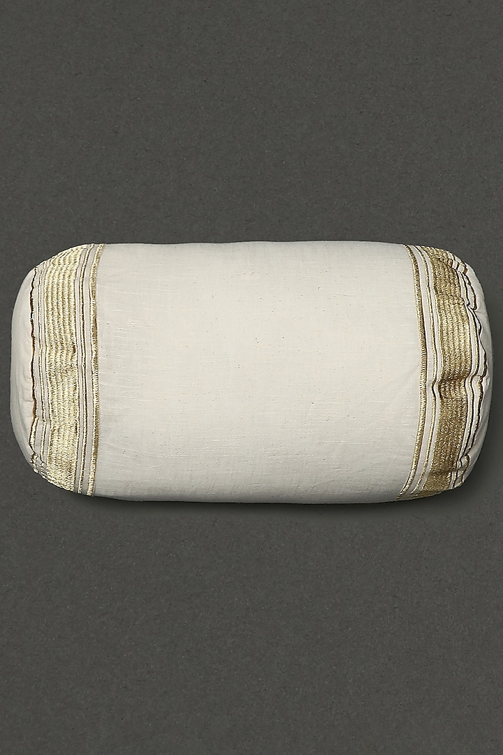 Ivory Embroidered Bolster With Filler by Ritu Kumar Home
