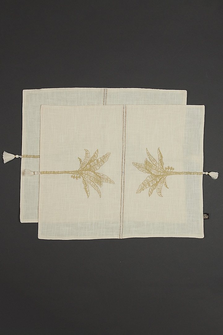 Ivory Embroidered Placemats (Set of 2) by Ritu Kumar Home