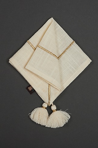 Ivory Embroidered Cocktail Napkins (Set of 4) by Ritu Kumar Home