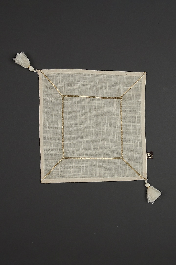 Ivory Embroidered Cocktail Napkins (Set of 4) by Ritu Kumar Home at Pernia's Pop Up Shop
