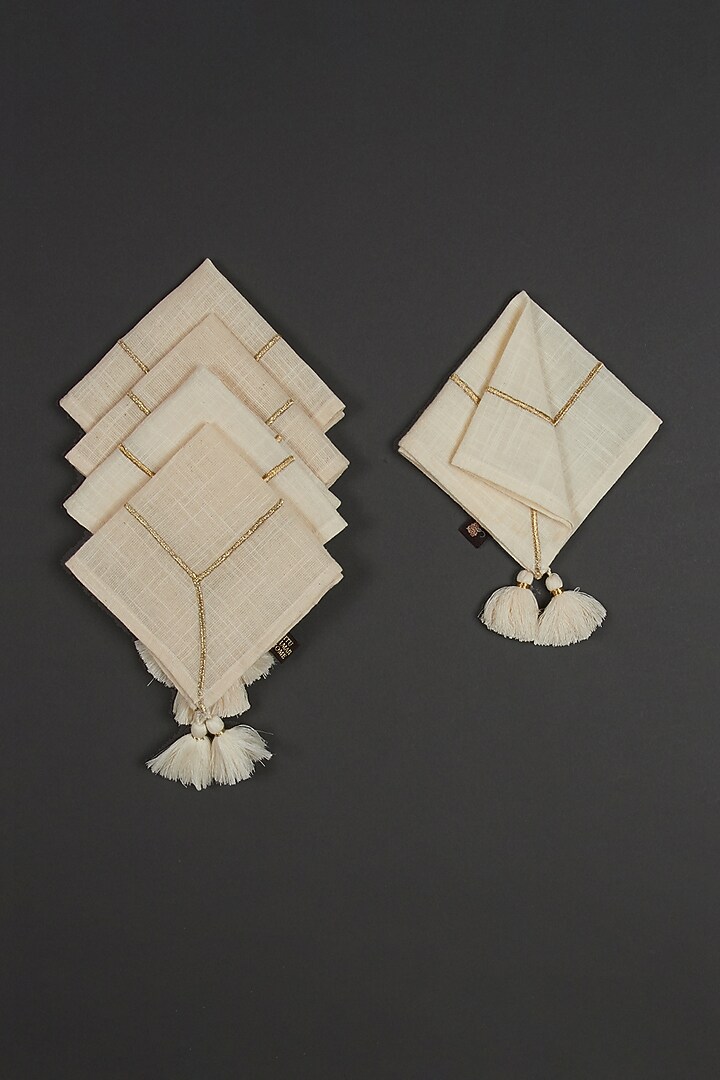 Ivory Embroidered Cocktail Napkins (Set of 4) by Ritu Kumar Home at Pernia's Pop Up Shop