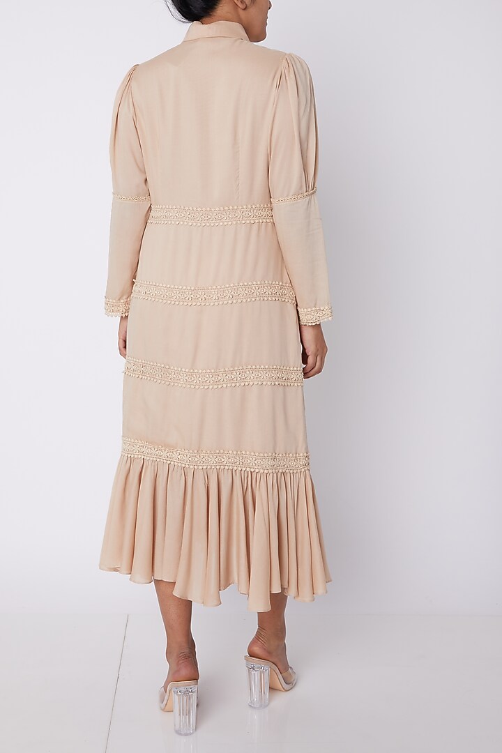 Nude Collared Summer Dress With Ruffles by DOOR OF MAAI at Pernia's Pop Up Shop
