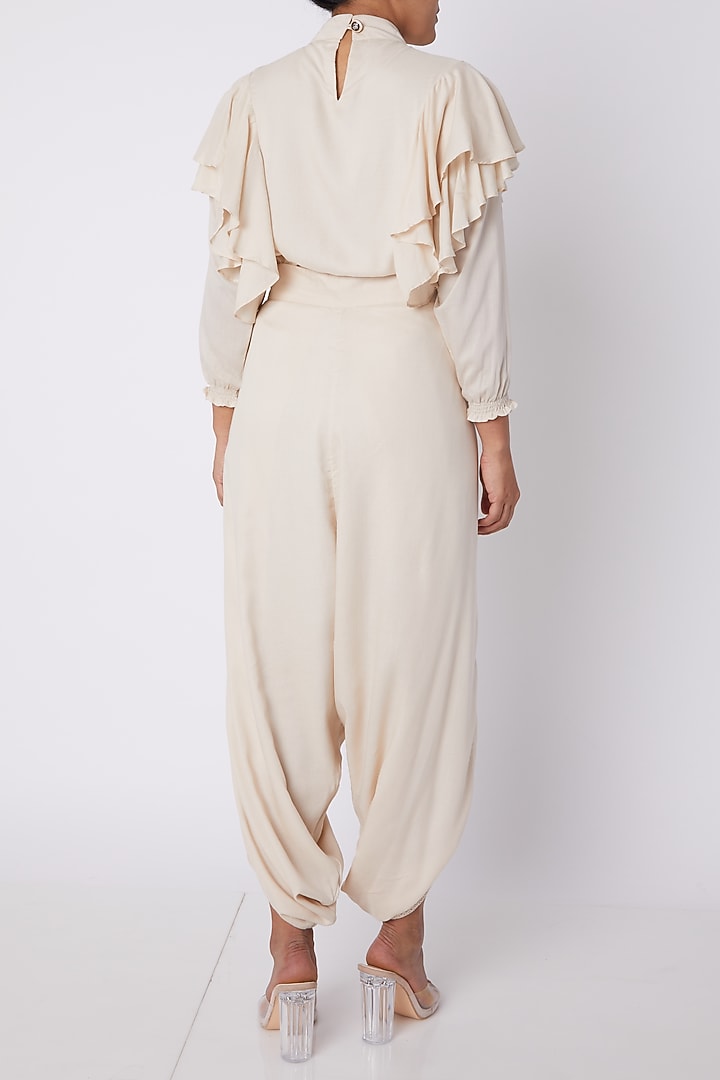 Off White Lace Dhoti Pants by DOOR OF MAAI at Pernia's Pop Up Shop