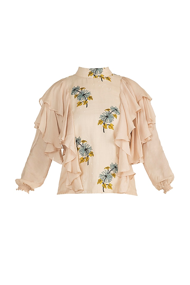 Frosted Almond Printed Ruffled Top by DOOR OF MAAI