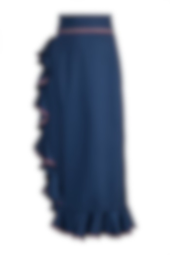 Navy Blue Ruffled Midi Skirt by DOOR OF MAAI