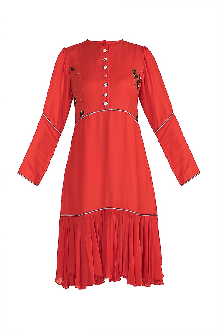 Aurora Red Embroidered & Screen Printed Summer Dress by DOOR OF MAAI at Pernia's Pop Up Shop