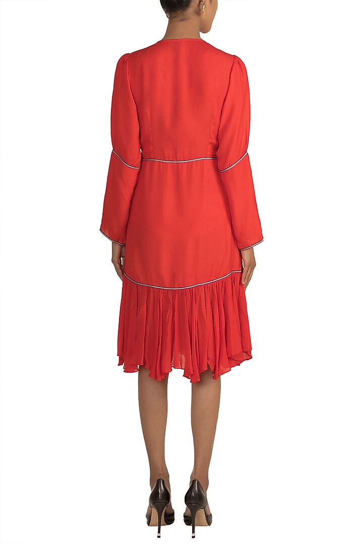 Aurora Red Embroidered & Screen Printed Summer Dress by DOOR OF MAAI at Pernia's Pop Up Shop
