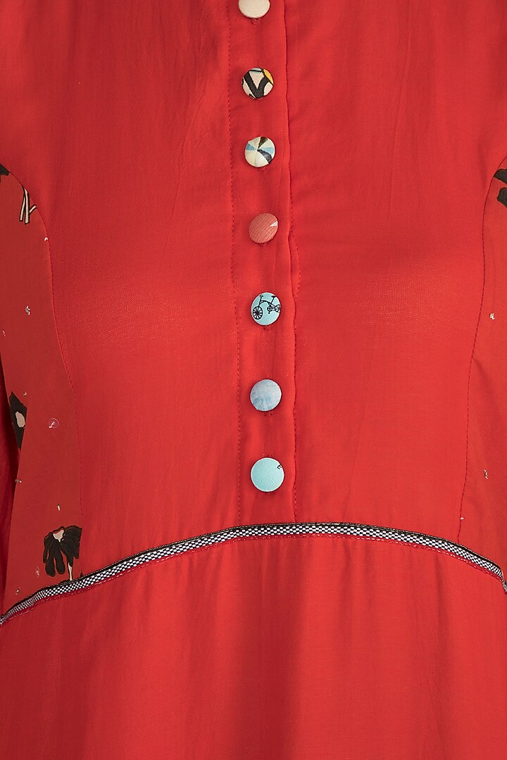 Aurora Red Embroidered & Screen Printed Summer Dress by DOOR OF MAAI at Pernia's Pop Up Shop