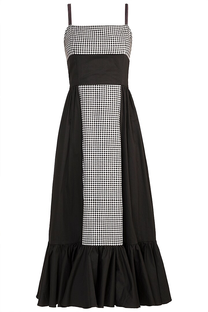 Black & White Checkered Frill Dress by DOOR OF MAAI