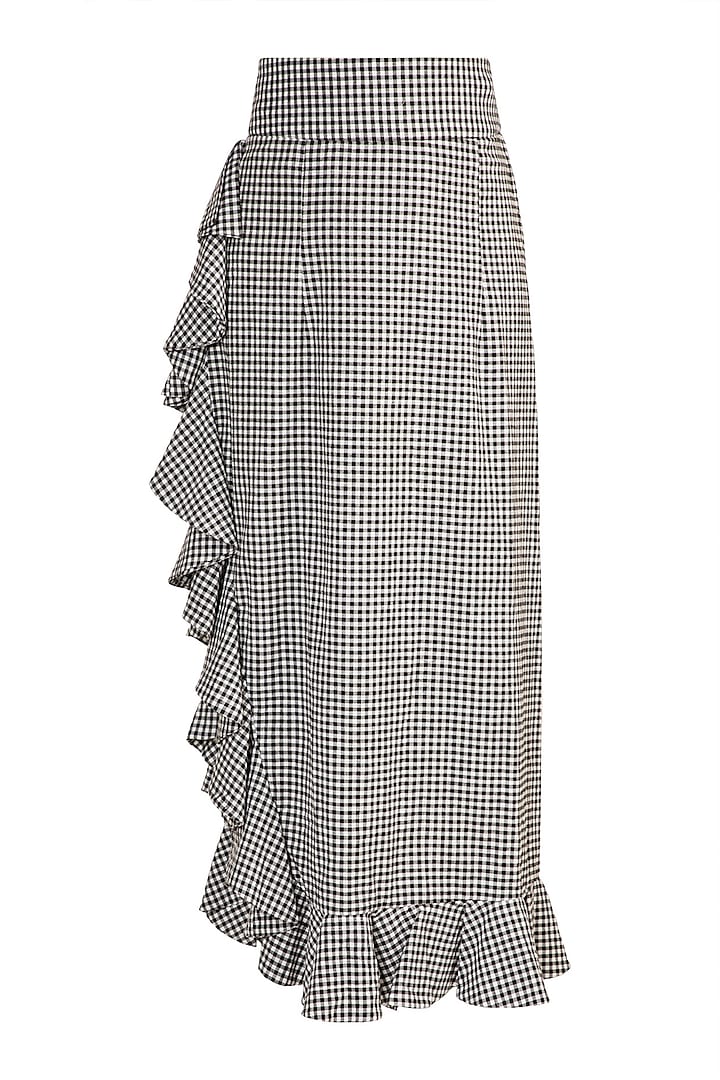 Black & White Checkered Ruffled Skirt by DOOR OF MAAI