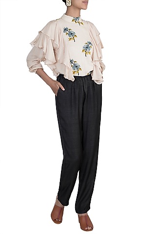 Black Elasticated Pants by DOOR OF MAAI