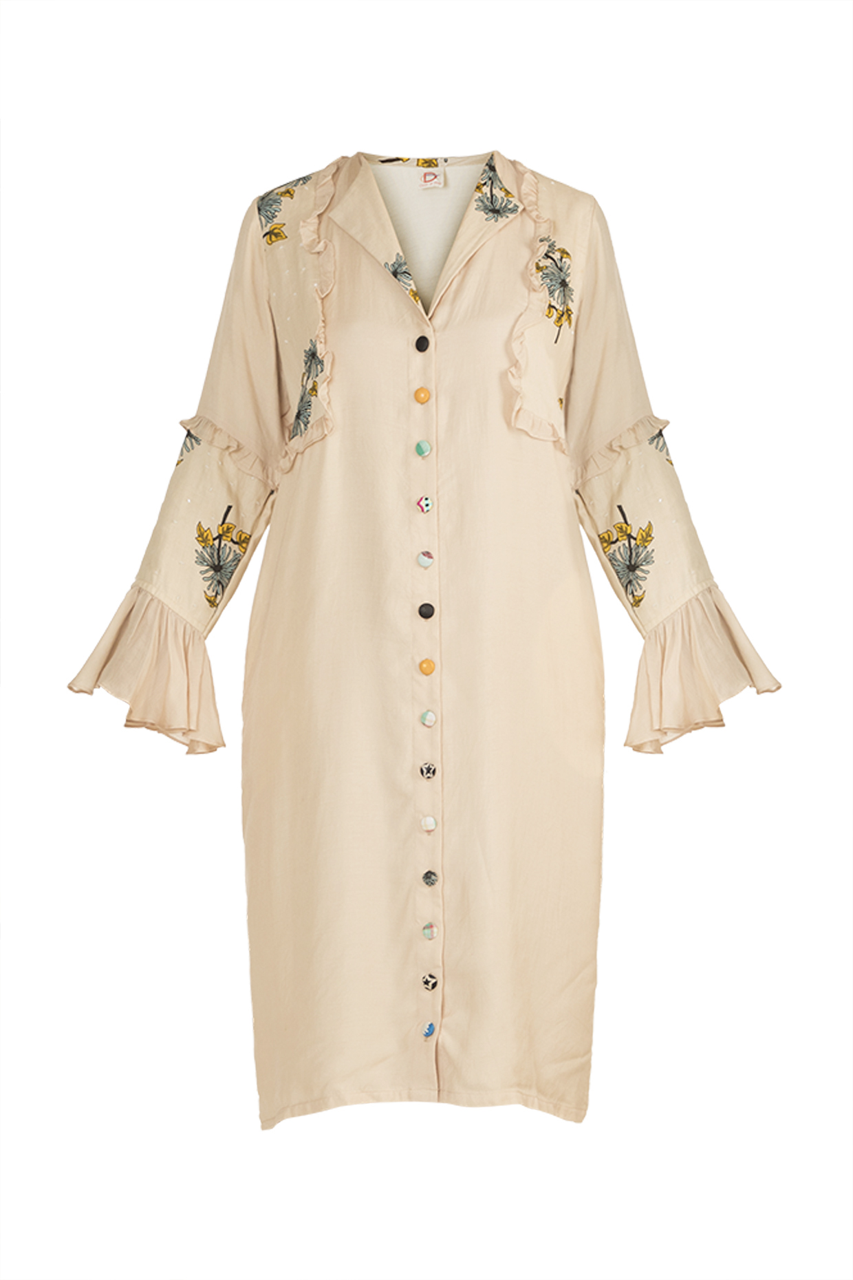 Frosted Almond Printed Ruffled Dress by DOOR OF MAAI at Pernia's Pop Up Shop