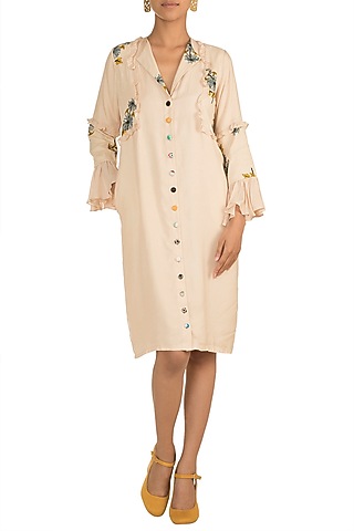 Frosted Almond Printed Ruffled Dress by DOOR OF MAAI