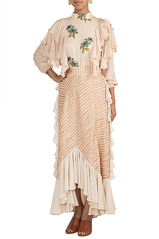 Pink Striped Ruffled Skirt by DOOR OF MAAI