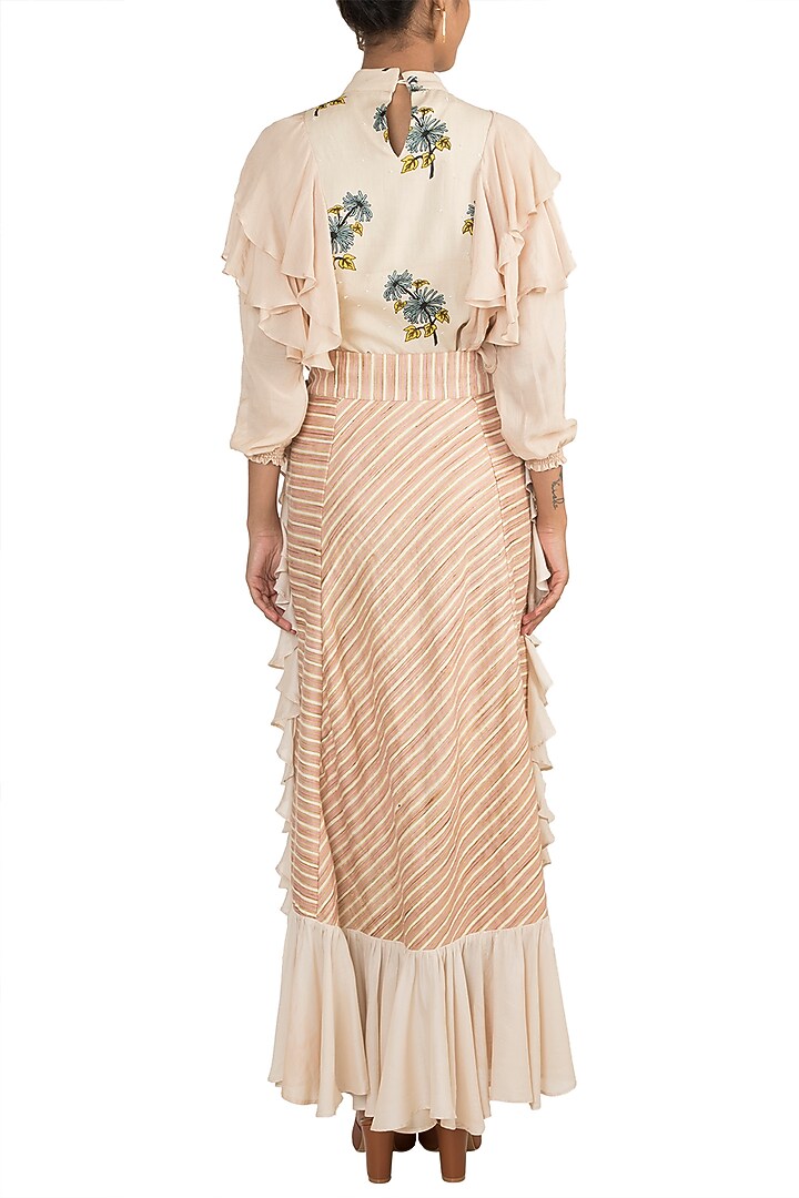 Pink Striped Ruffled Skirt by DOOR OF MAAI at Pernia's Pop Up Shop