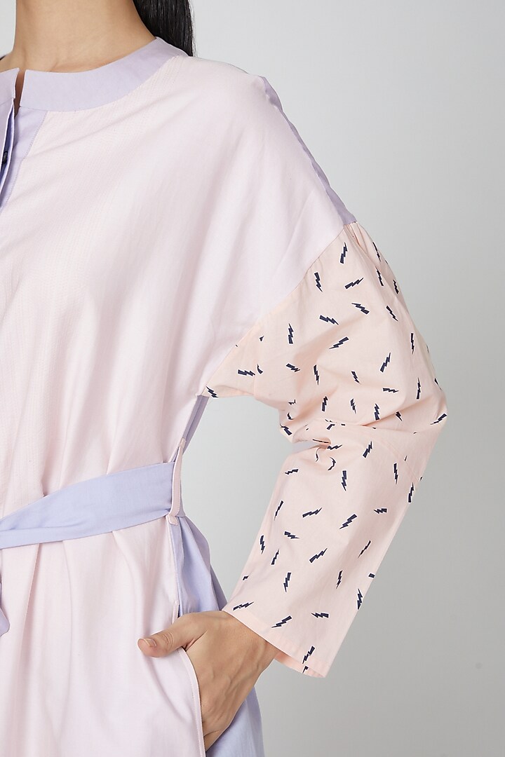 Baby Pink Printed Summer Shirt Dress With Belt by DOOR OF MAAI at Pernia's Pop Up Shop