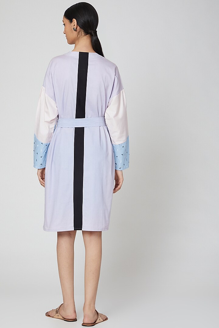 Baby Pink & Blue Printed Summer Shirt Dress With Belt by DOOR OF MAAI at Pernia's Pop Up Shop