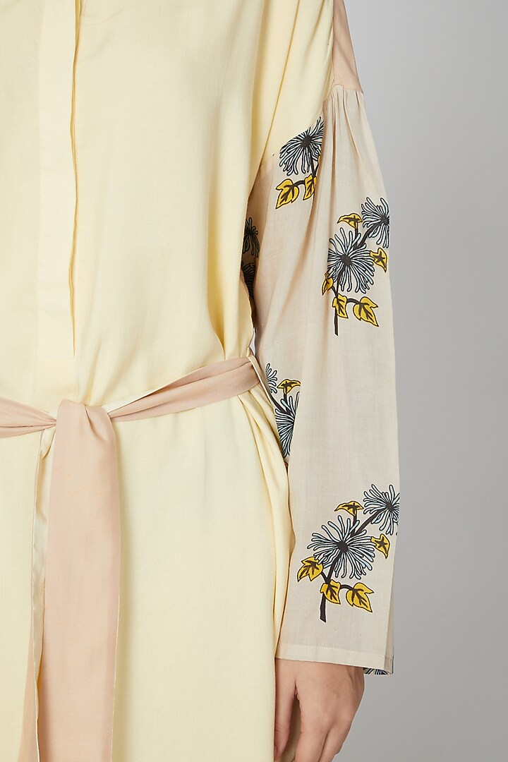 Lemon Yellow Printed Summer Shirt Dress With Belt by DOOR OF MAAI at Pernia's Pop Up Shop