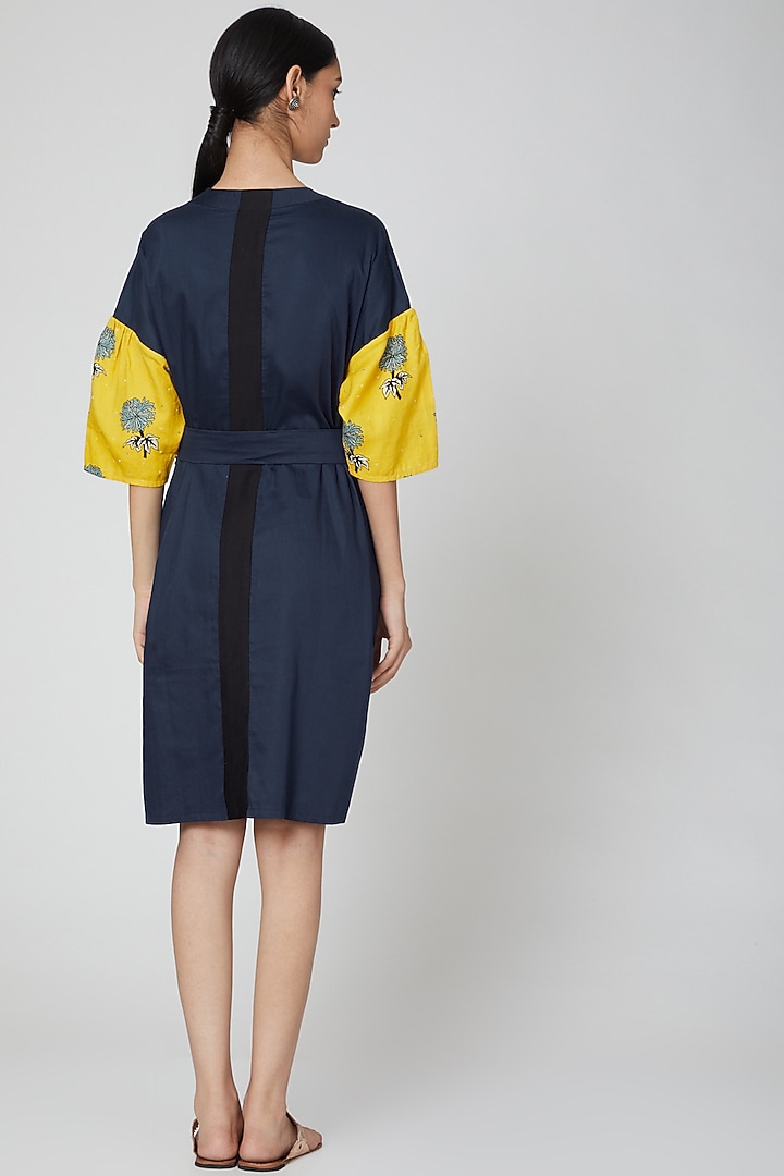 Navy Blue Printed Summer Shirt Dress With Belt by DOOR OF MAAI at Pernia's Pop Up Shop