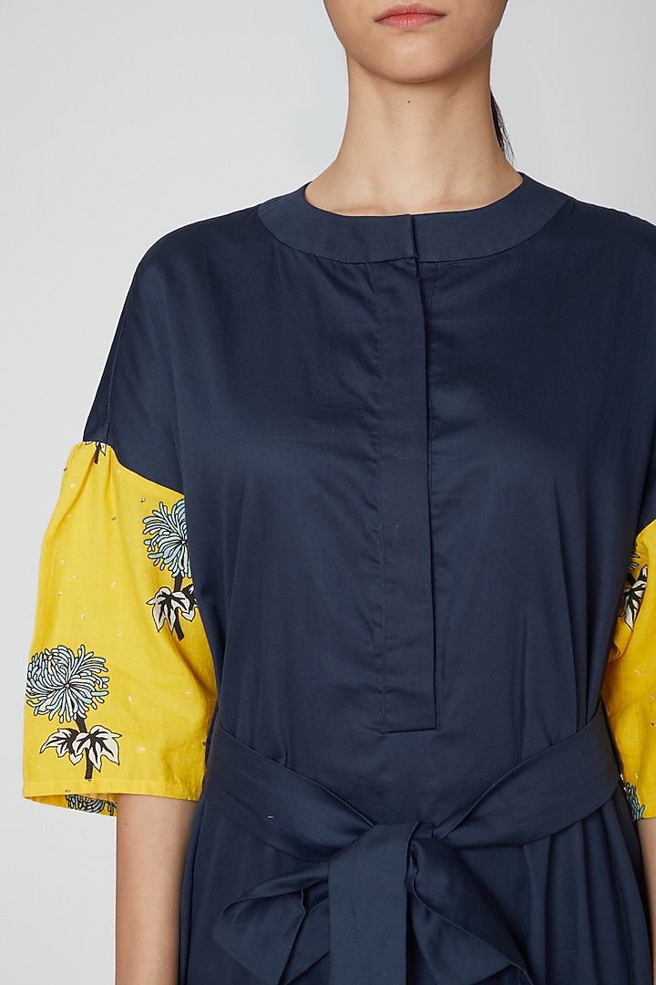 Navy Blue Printed Summer Shirt Dress With Belt by DOOR OF MAAI at Pernia's Pop Up Shop