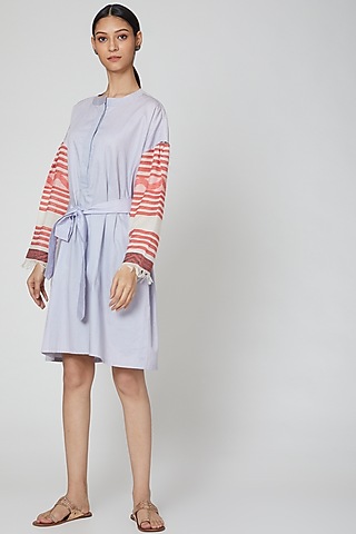 Violet Printed Shirt Dress With Belt by DOOR OF MAAI