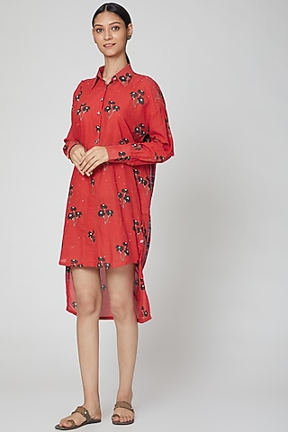 Blood Red Printed Tunic Dress by DOOR OF MAAI