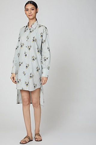 Powder Blue Printed Tunic Dress by DOOR OF MAAI
