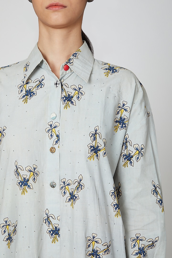 Powder Blue Printed Tunic Summer Dress by DOOR OF MAAI at Pernia's Pop Up Shop